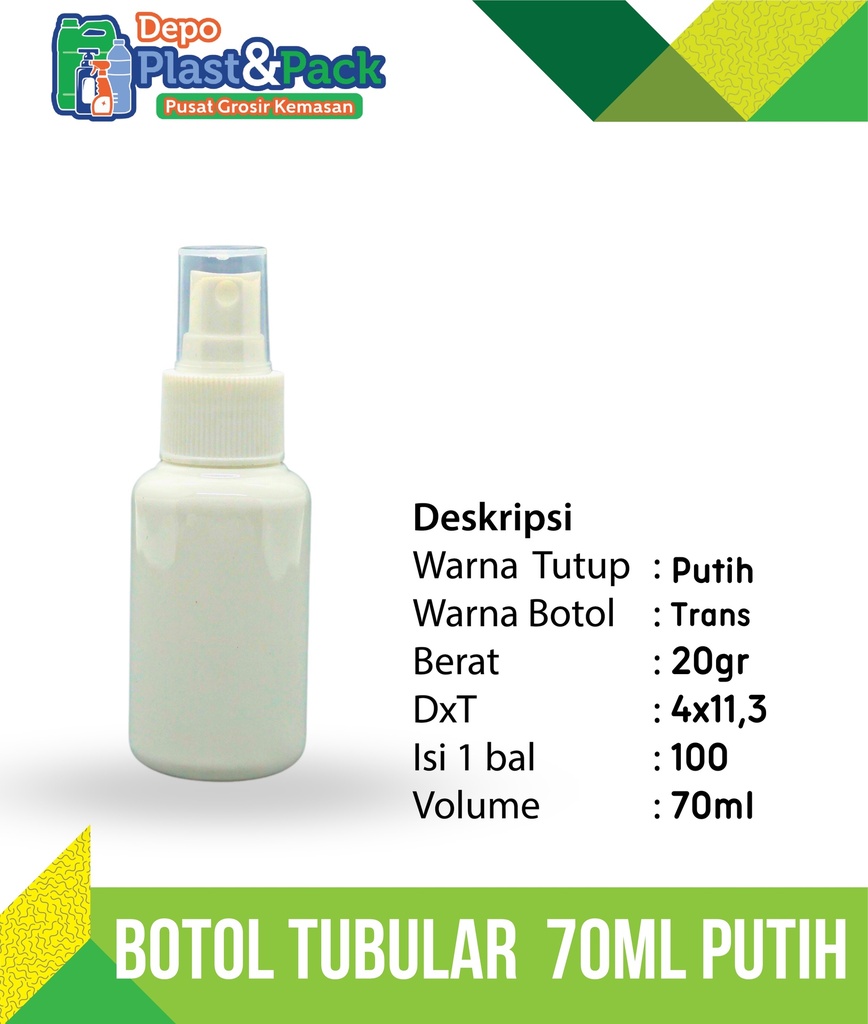 Botol Tubular 70Ml Putih