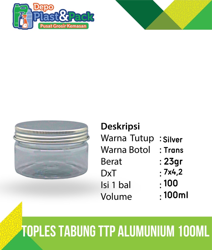 Jar Tutup Aluminium Silver 100Ml Dupa