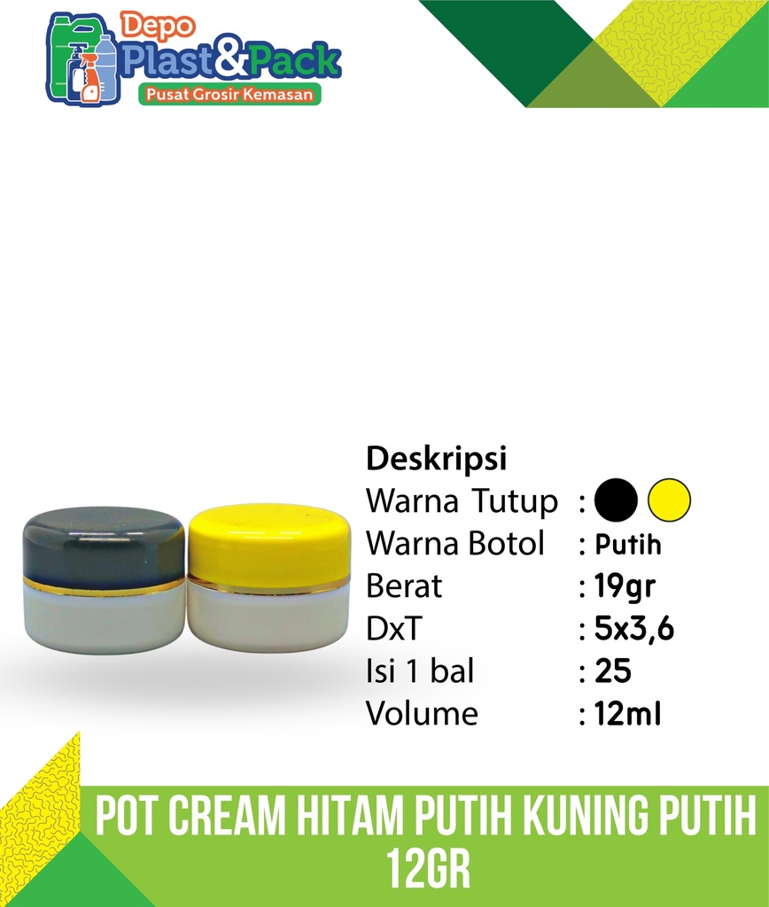 Pot Cream Putih Hitam 12Gr