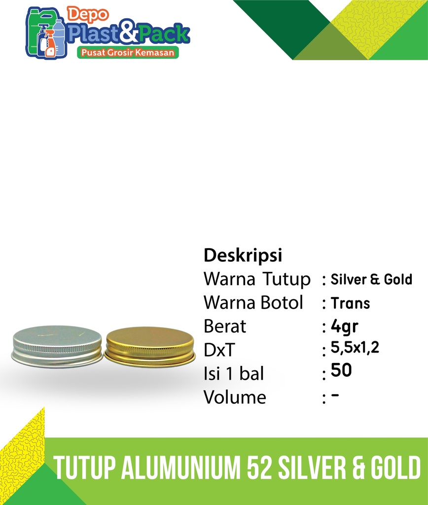 Tutup Alumunium 52 Gold