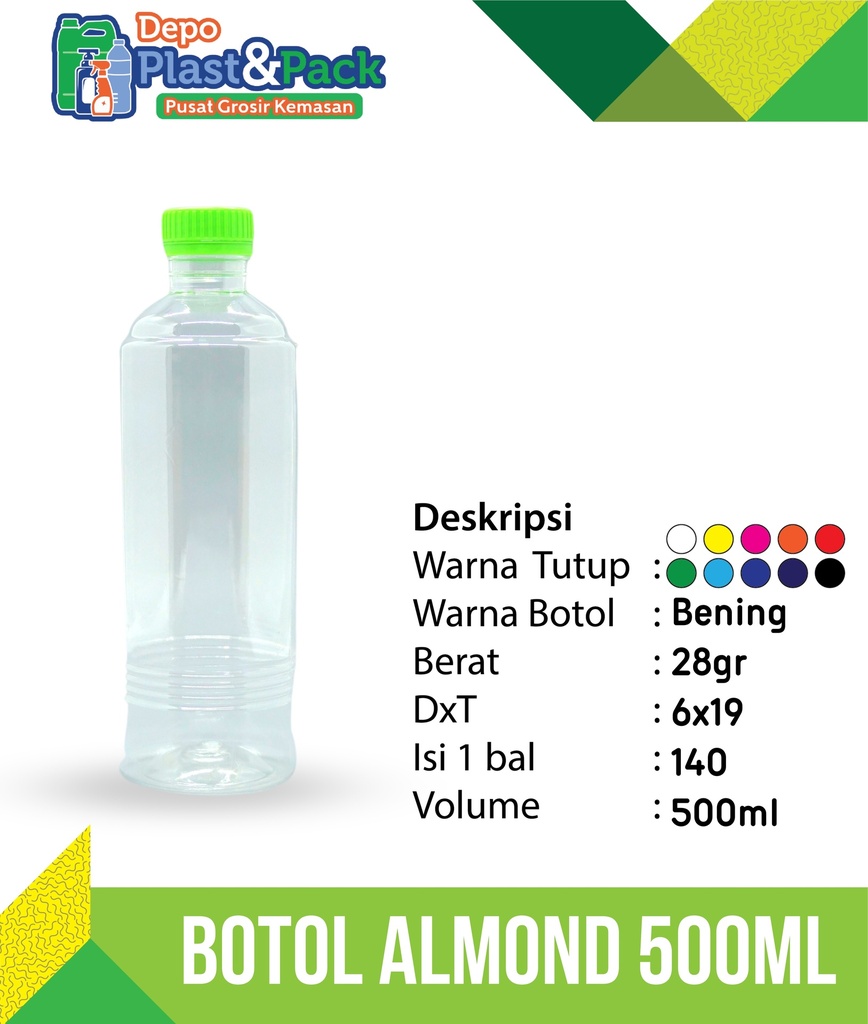 Botol Almond 500Ml N/30 (isi 91 pcs/poly)