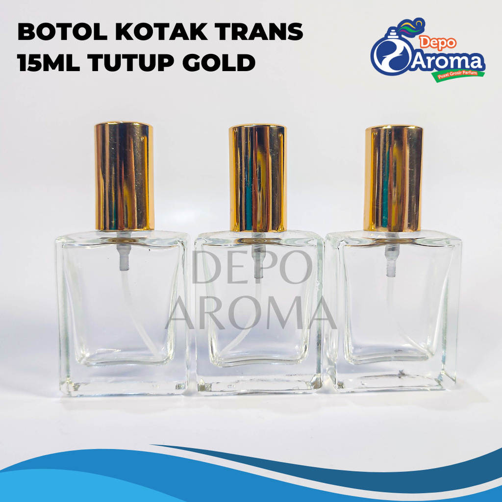 Botol Kotak Trans 15Ml Tutup Gold