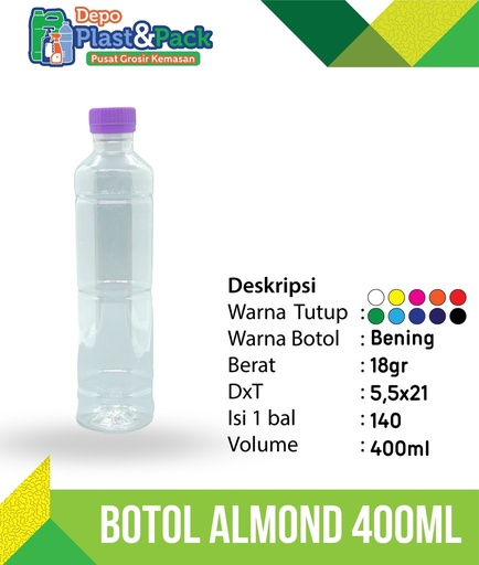[BTLPLST0199] Botol Almond 400ml N/30