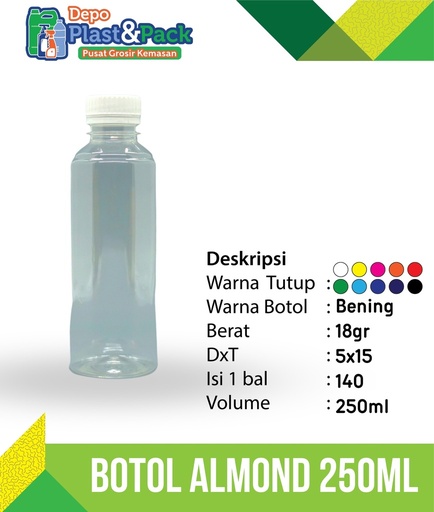 [BTLPLST0001] Botol Almond 250ml Standart N/30