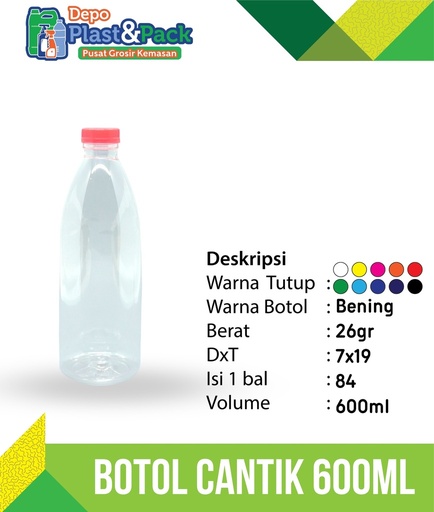 [BTLPLST0013] Botol Cantik 600ml ShortNeck N/30