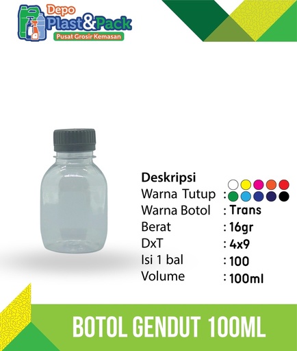 [BTLPLST0025] Botol Gendut 100Ml / BG 100