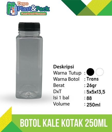 [BTLPLST0008] Botol Kale Kotak 250Ml N/30