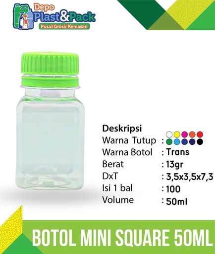 [BTLPLST0200] Botol Mini Square 50Ml