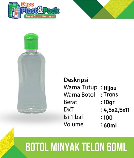 [BTLPLST0116] Botol PET Minyak Telon 60ml