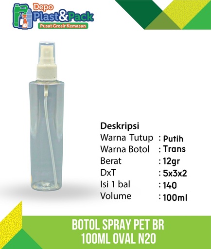 [BTLPLST0089] Botol Spray Pet BR 100ml Oval N/20