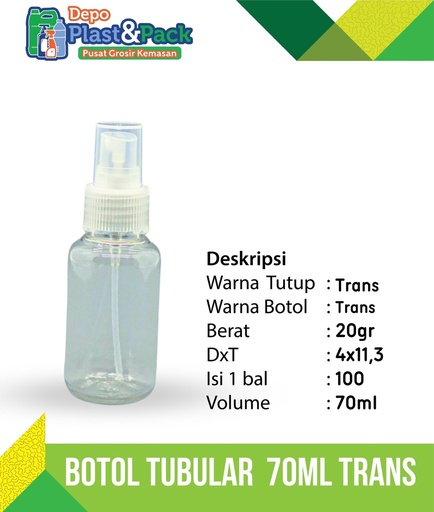 [BTLPLST0095] Tubular 70ml Trans N/24