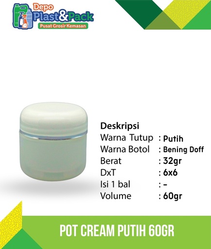 [BTLPLST0246] Pot Cream Putih 60Gr