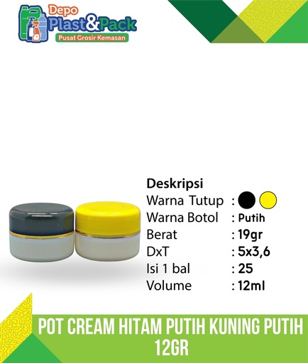 [BTLPLST0313] Pot Cream Putih Hitam 12Gr