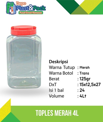 [BTLPLST0046] Toples Merah 4Liter